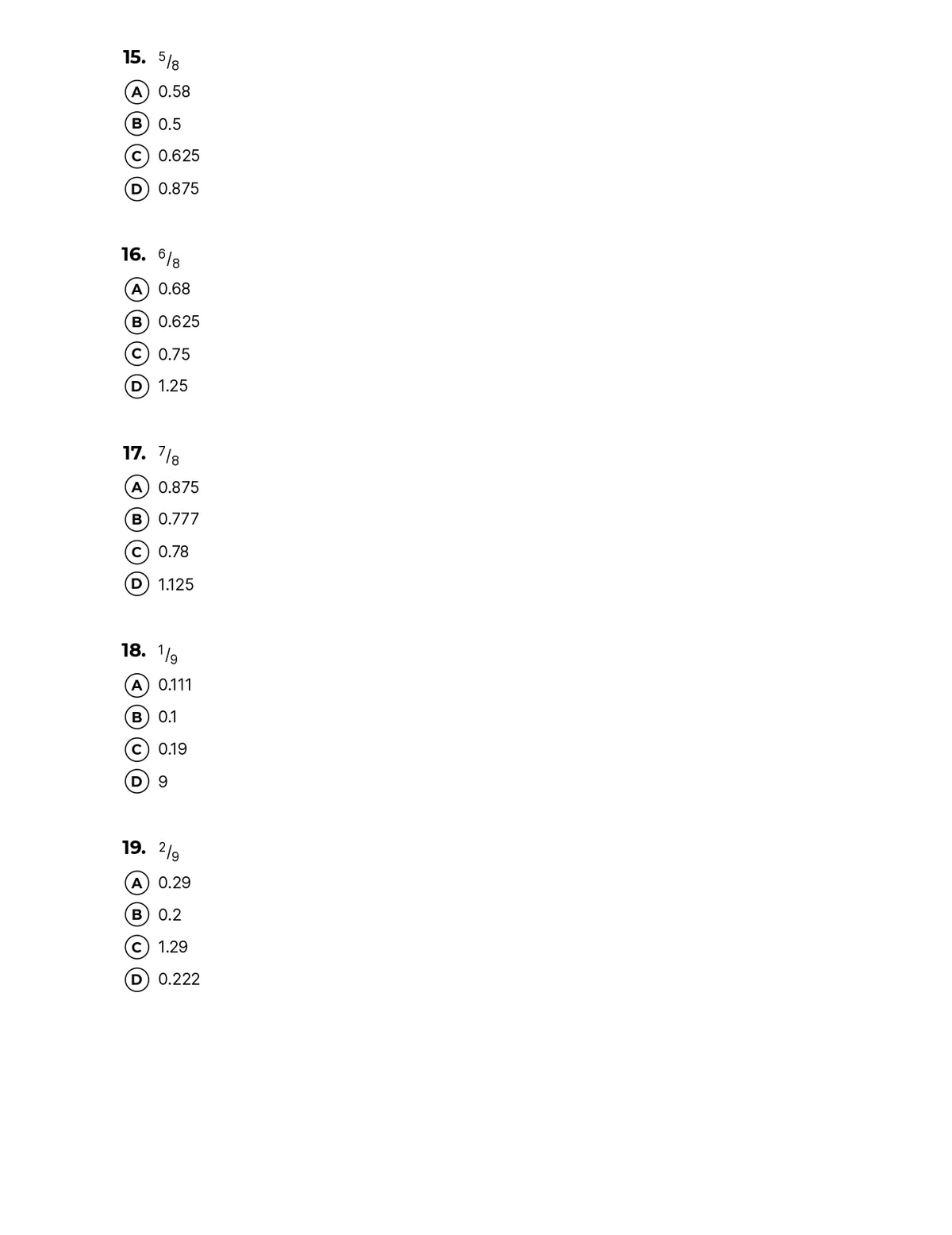 Fraction/Decimal Conversion Quiz (23458910) Multiple Choice – Quiz Shop
