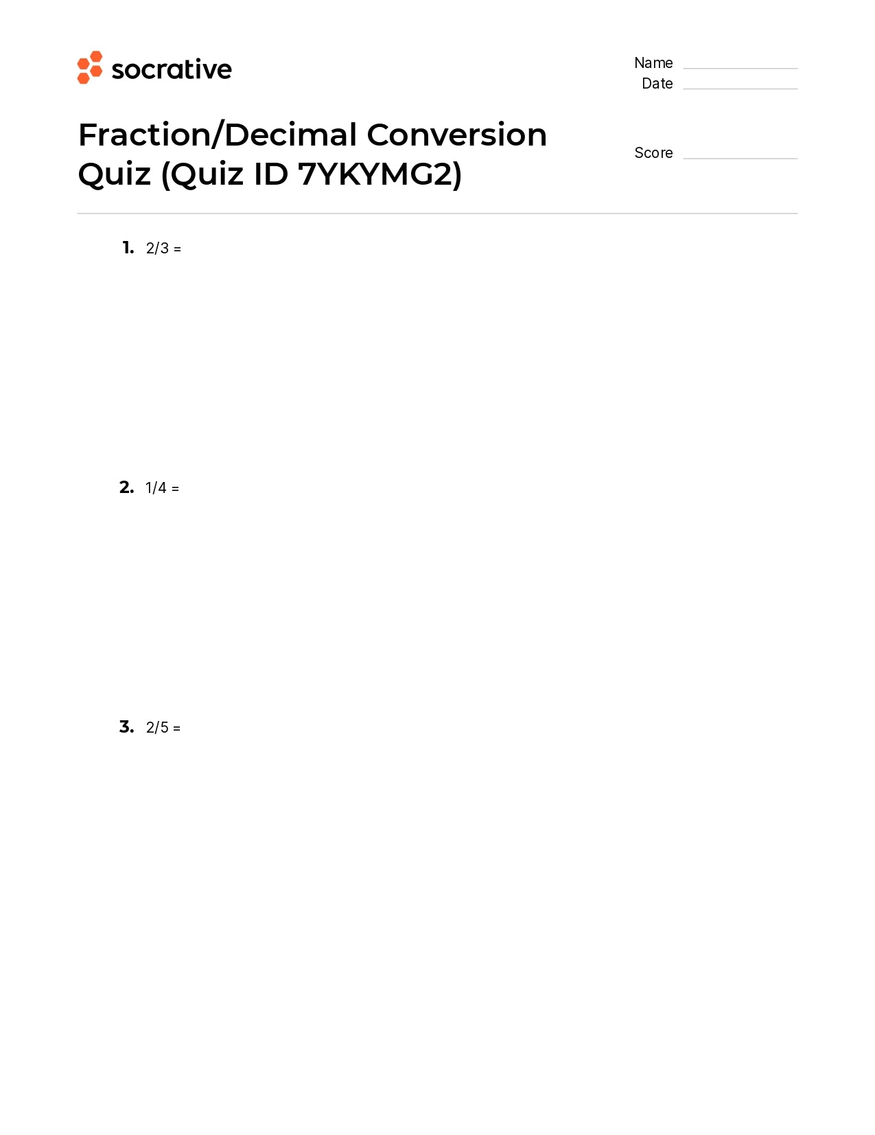 Fraction/Decimal Conversion Quiz