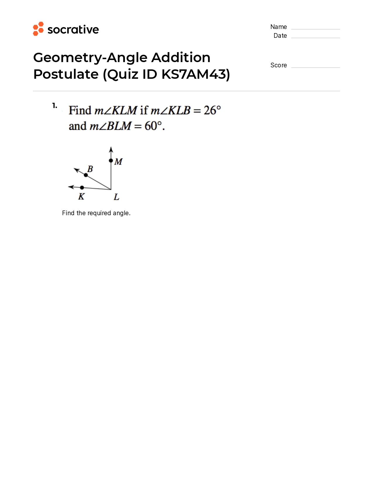 Geometry-Angle Addition Postulate