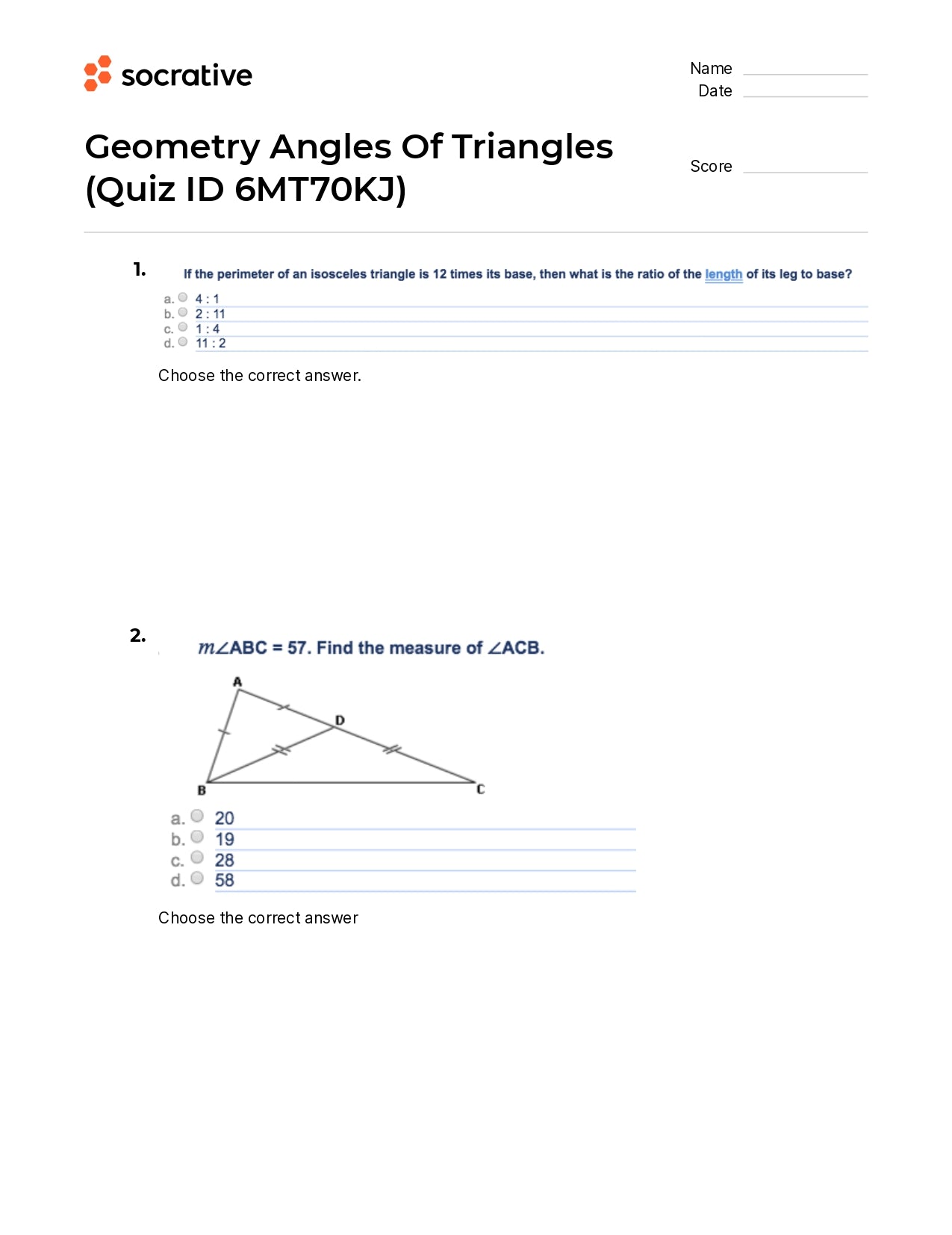 Geometry Angles Of Triangles