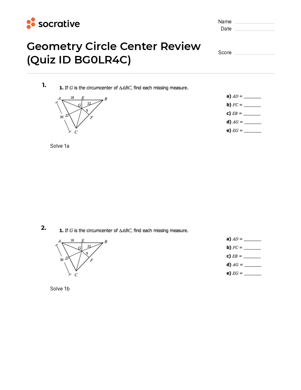 Geometry Circle Center Review