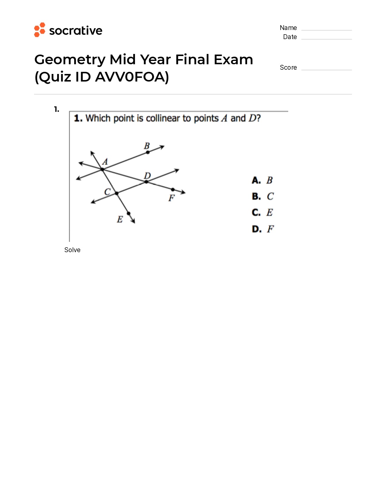 Geometry Mid Year Final Exam