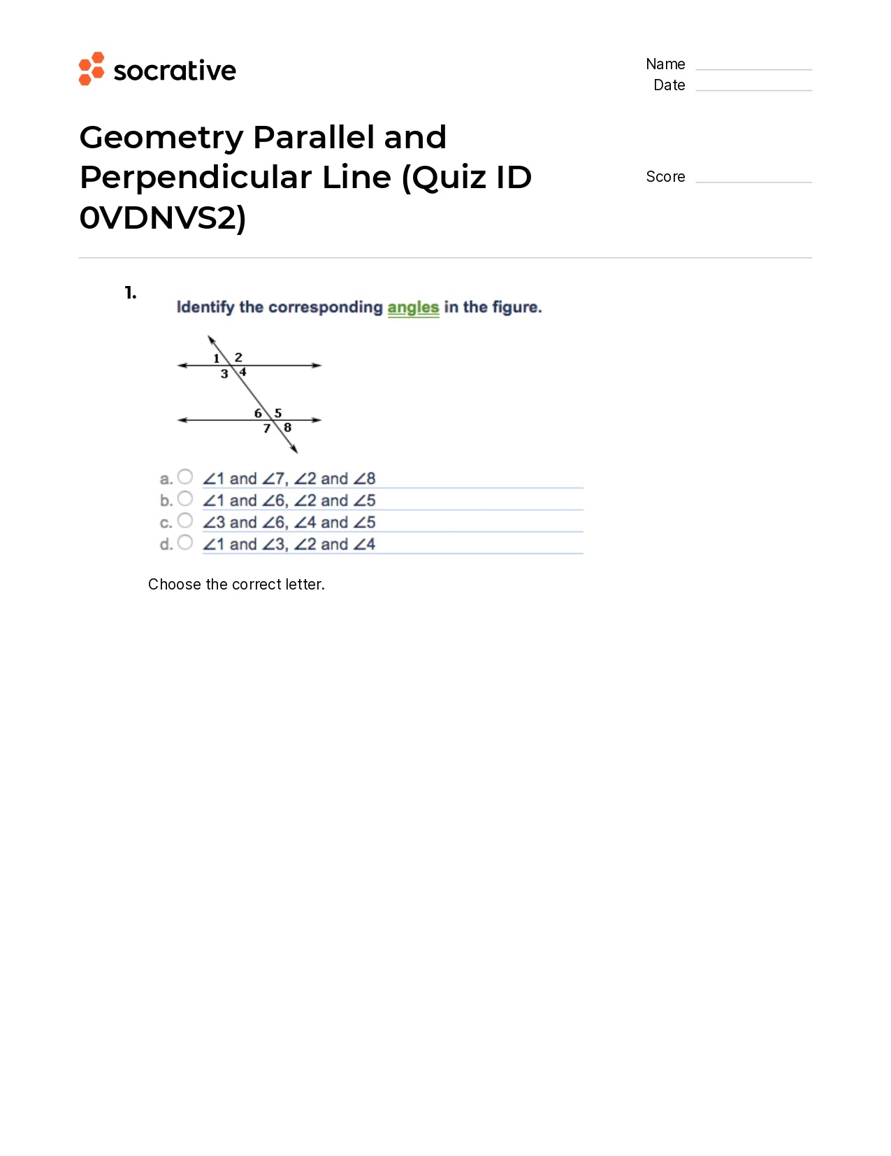 Geometry Parallel And Perpendicular Line