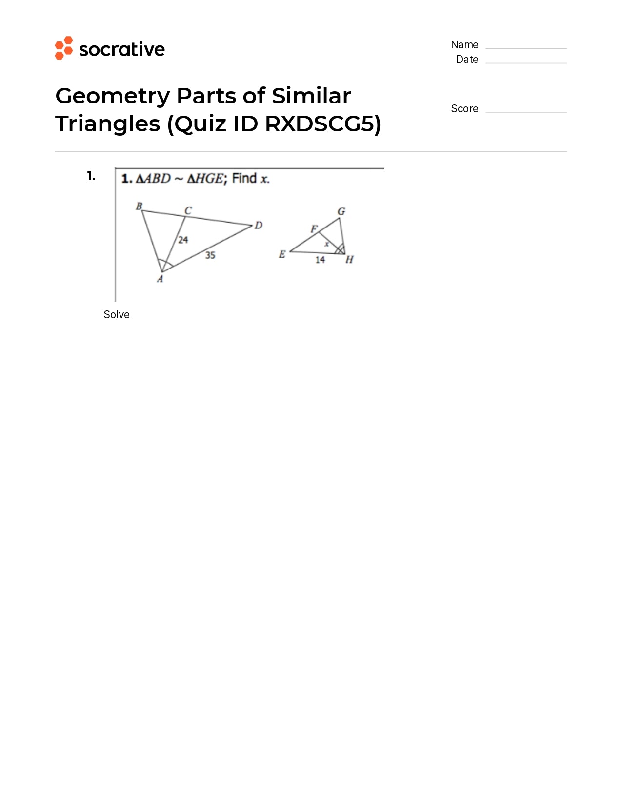 Geometry Parts Of Similar Triangles