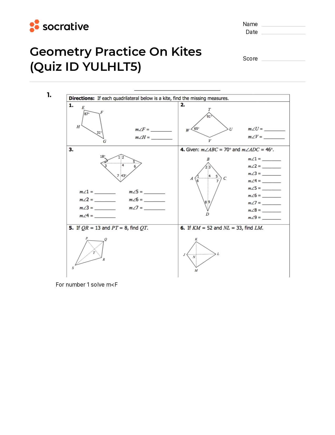 Geometry Practice On Kites