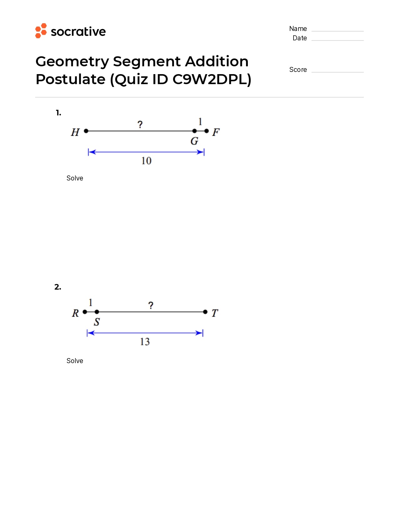Geometry Segment Addition Postulate