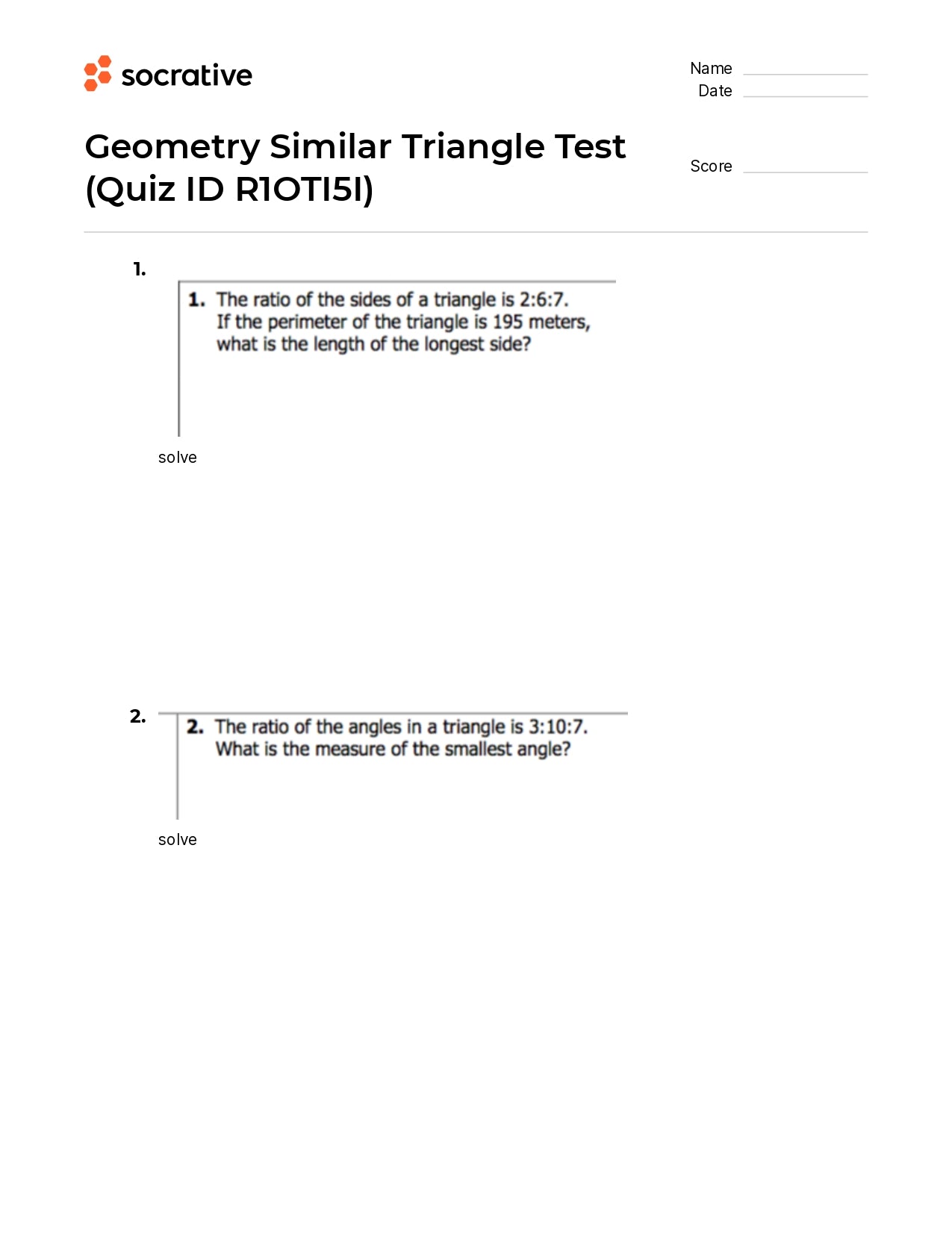 Geometry Similar Triangle Test