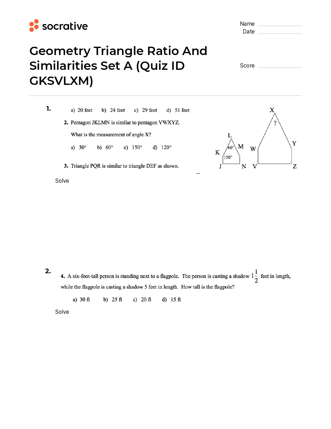 Geometry Triangle Ratio And Similarities Set A