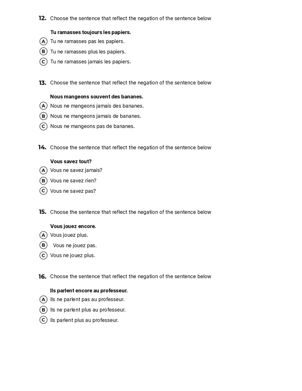 Grammar Negation 20 Questions – Quiz Shop