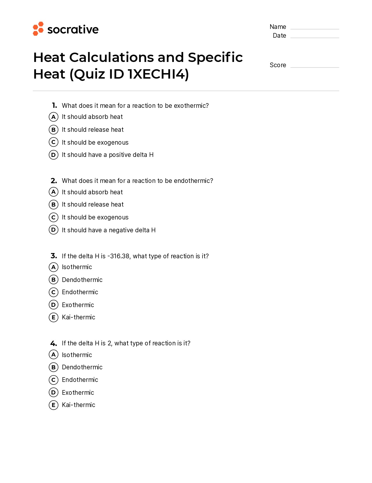 Heat Calculations And Specific Heat