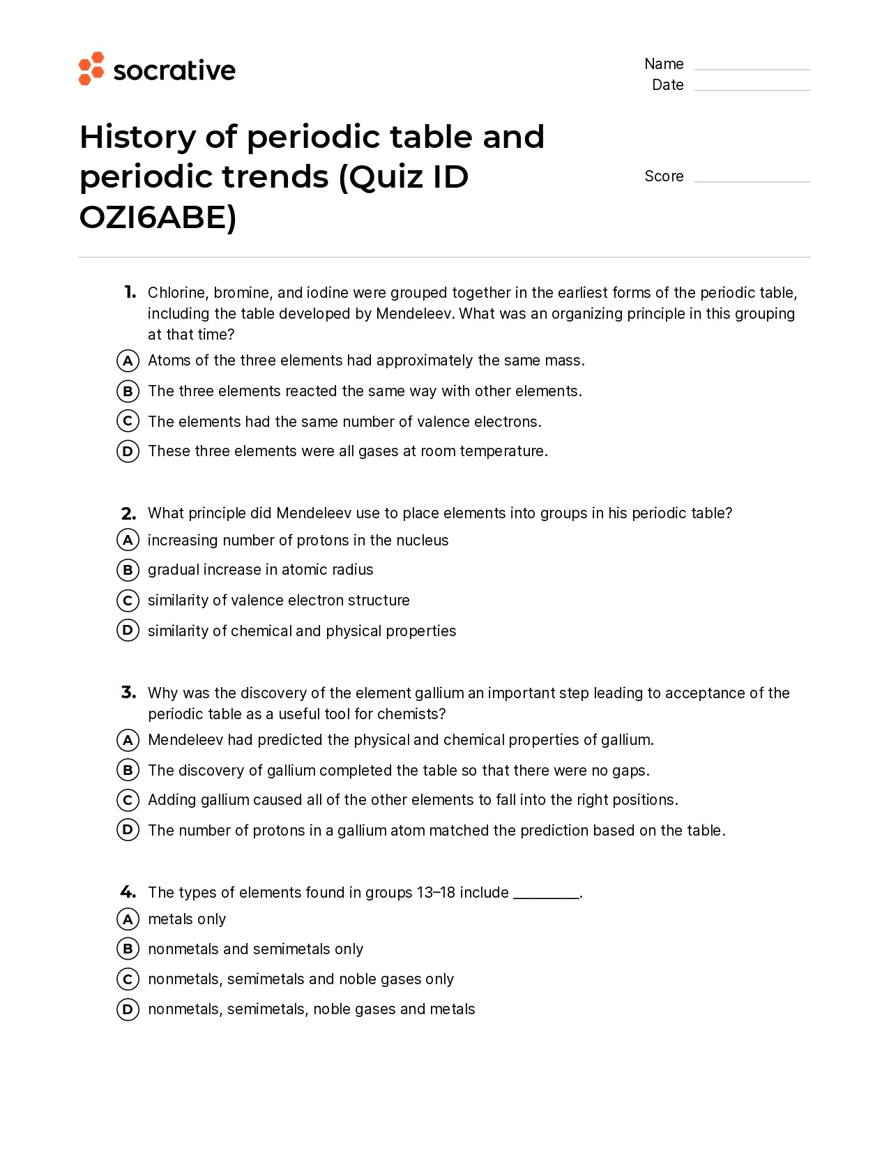 History Of Periodic Table And Periodic Trends