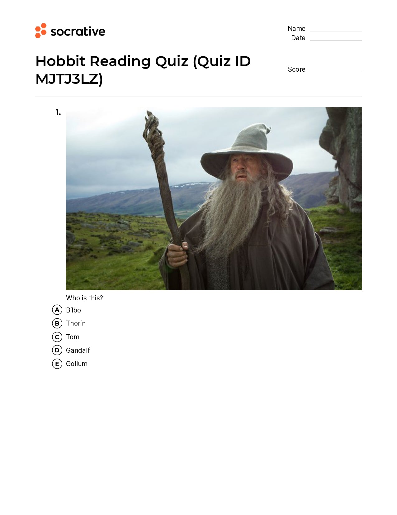 Hobbit Reading Quiz