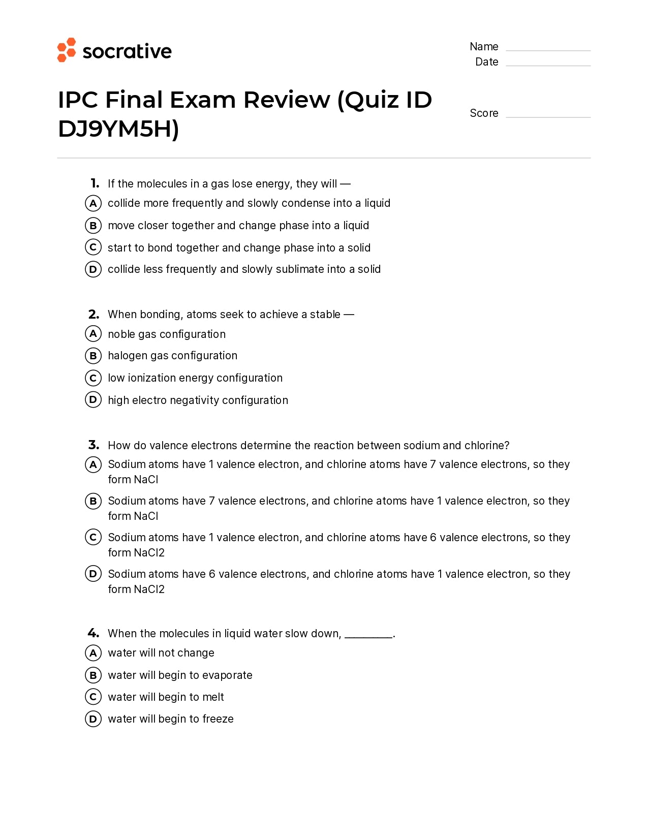 Ipc Final Exam Review