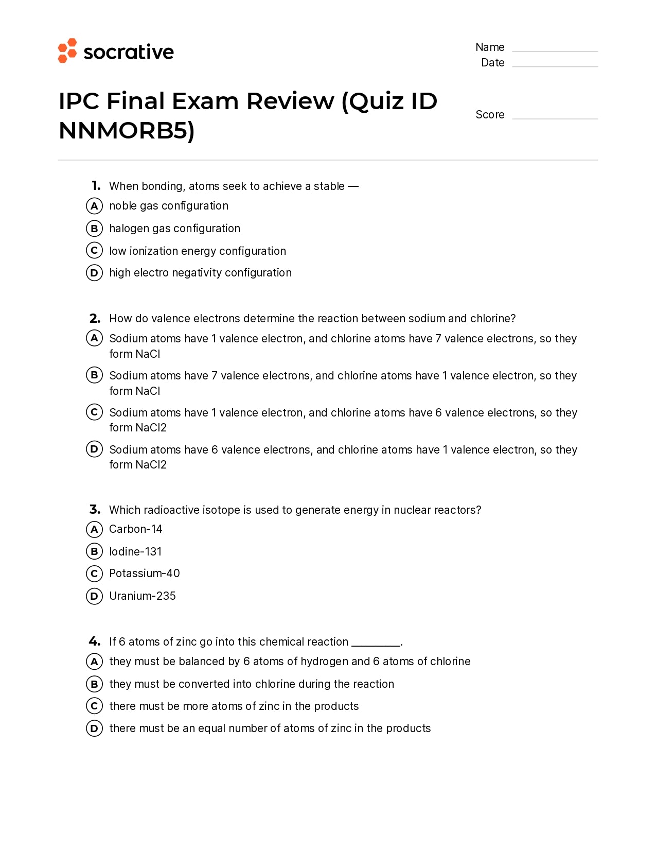 Ipc Final Exam Review