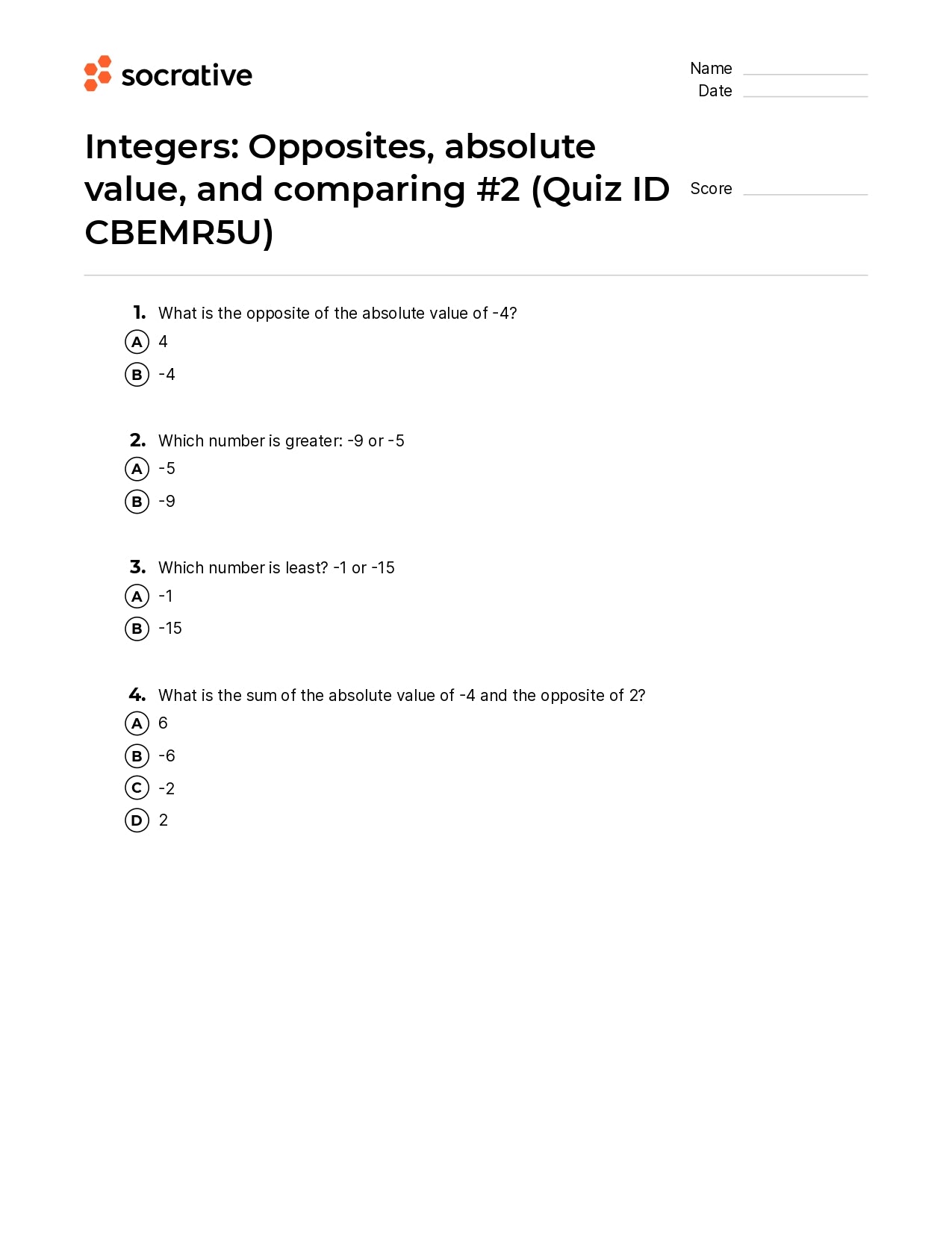 Integers Opposites Absolute Value And Comparing 2