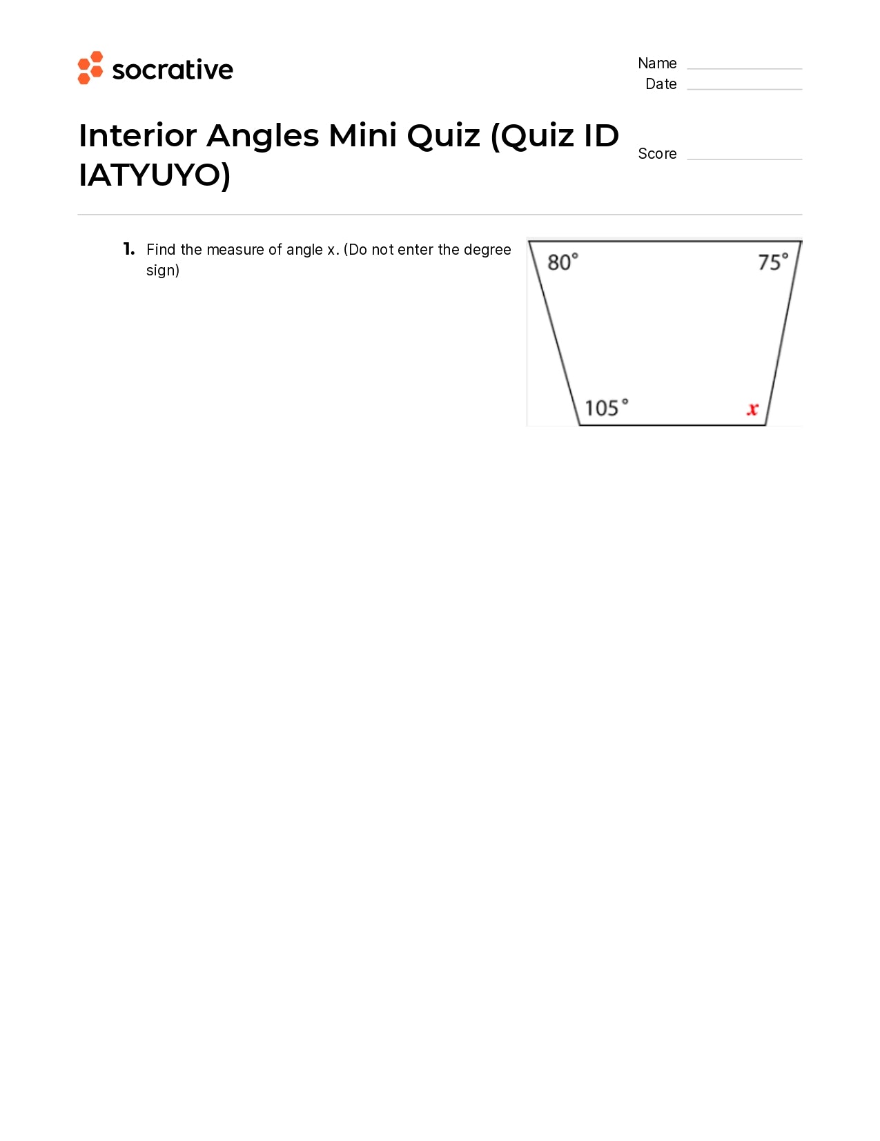 Interior Angles Mini Quiz