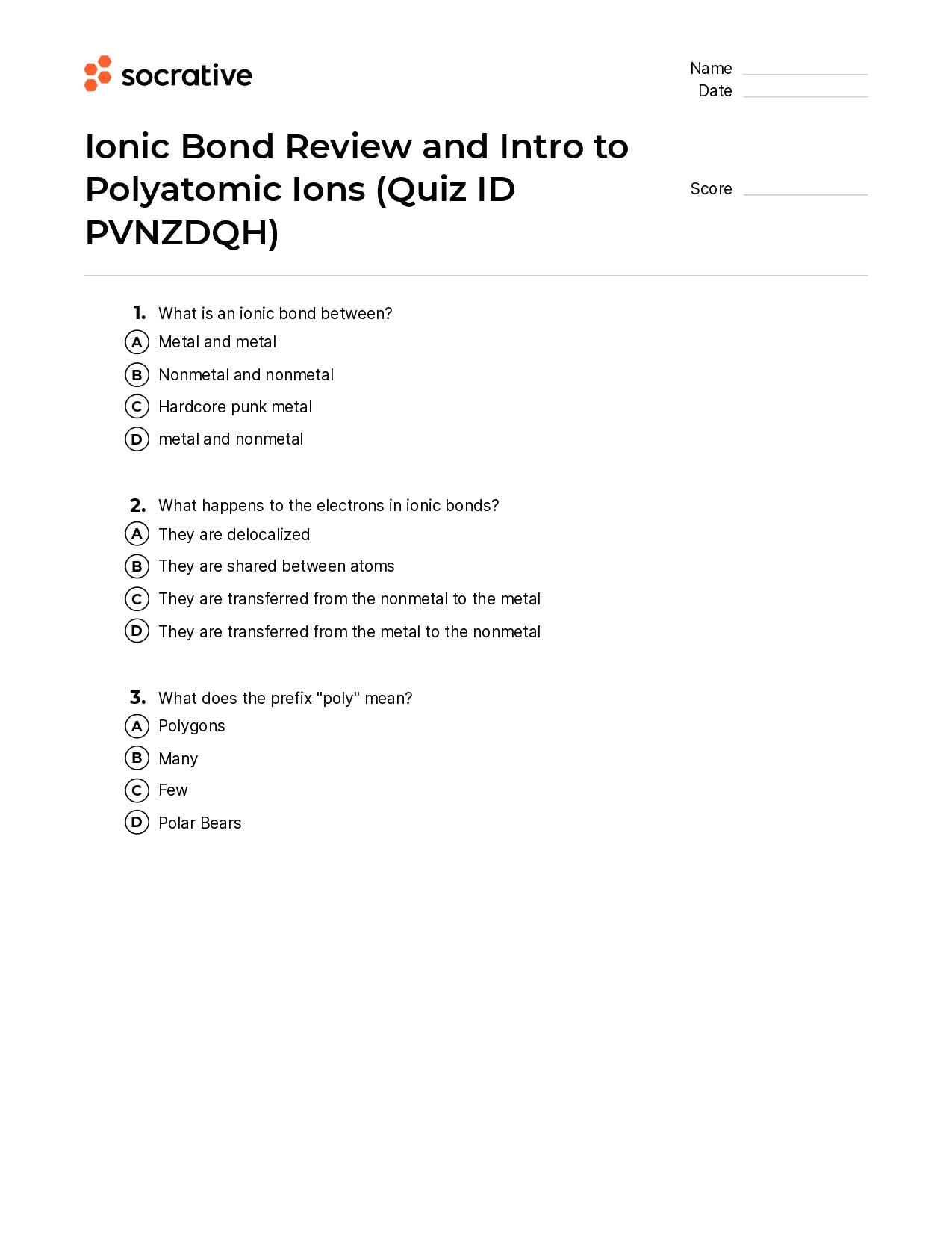 Ionic Bond Review And Intro To Polyatomic Ions