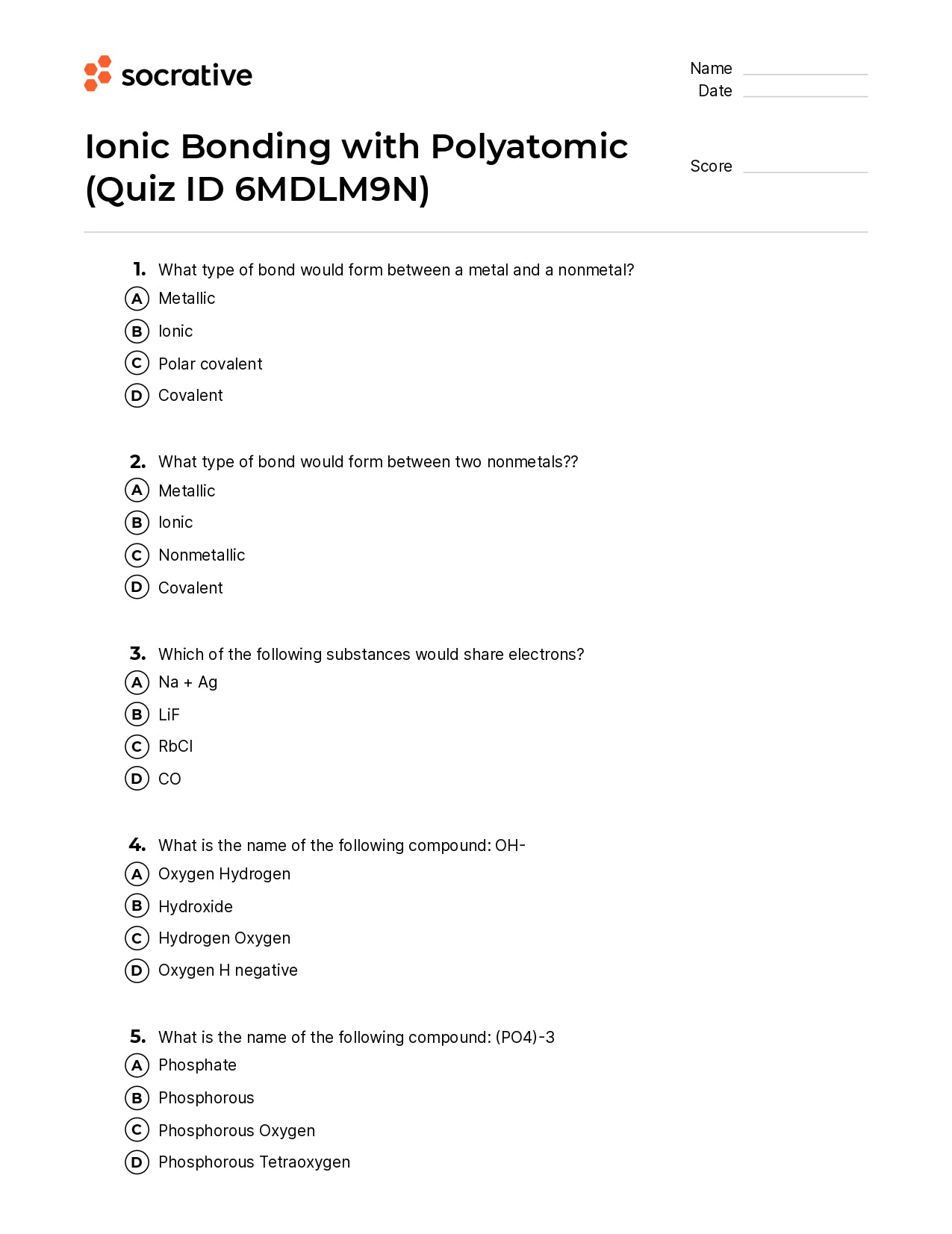 Ionic Bonding With Polyatomic