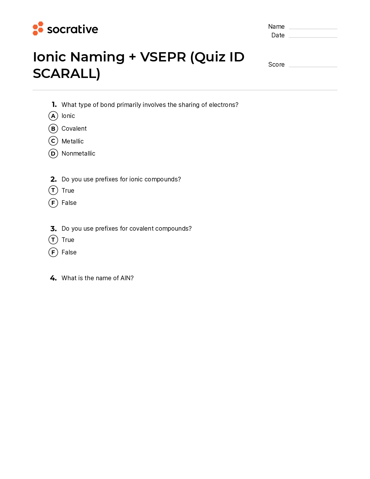 Ionic Naming + Vsepr
