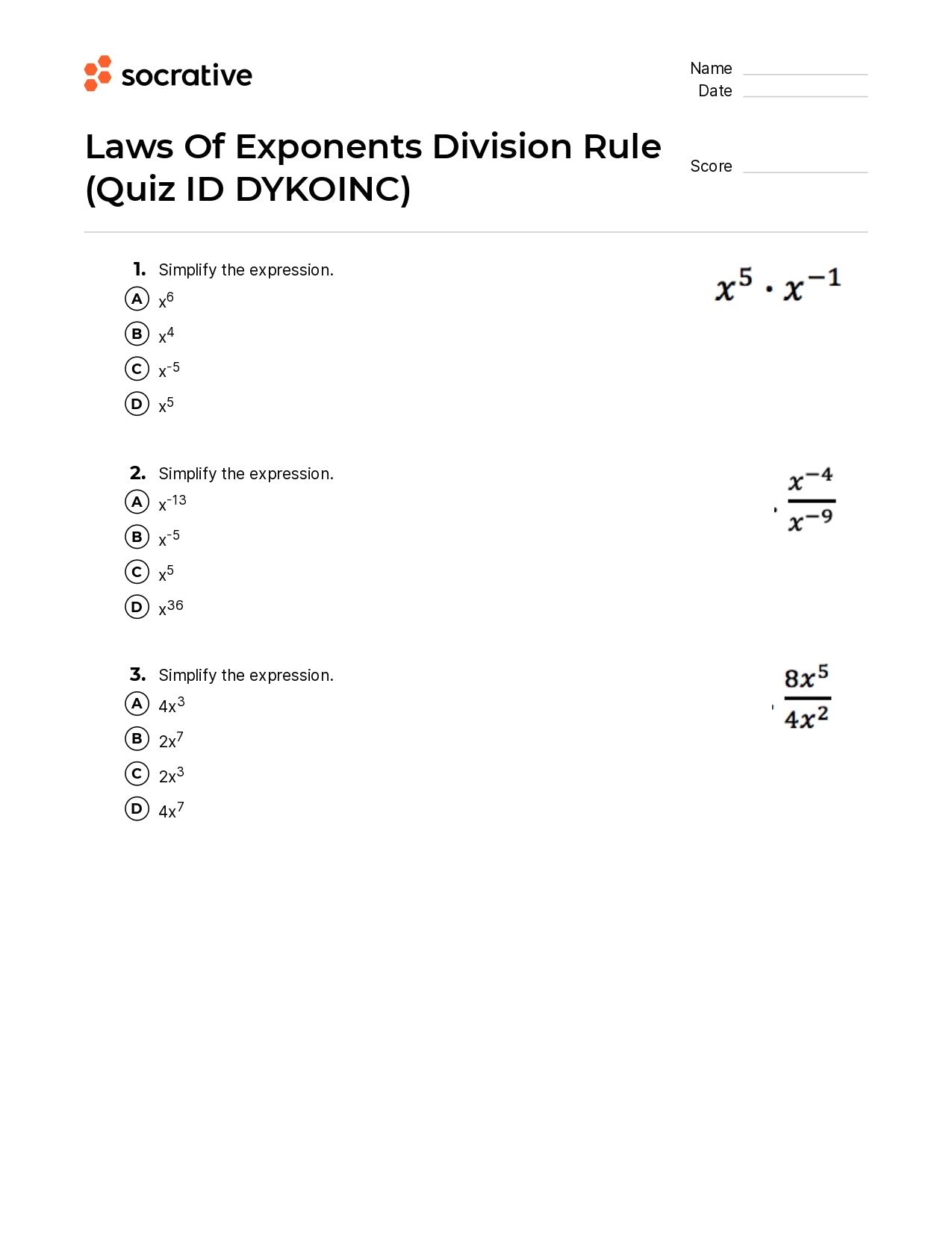 Laws Of Exponents  Division Rule