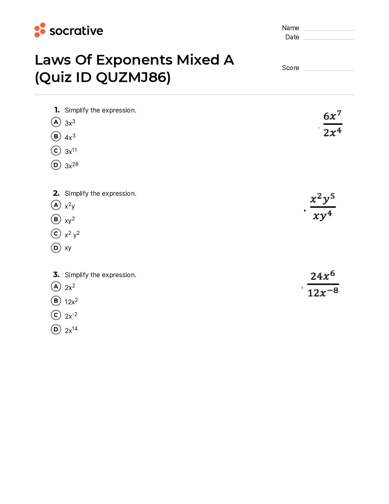 Laws Of Exponents Mixed A