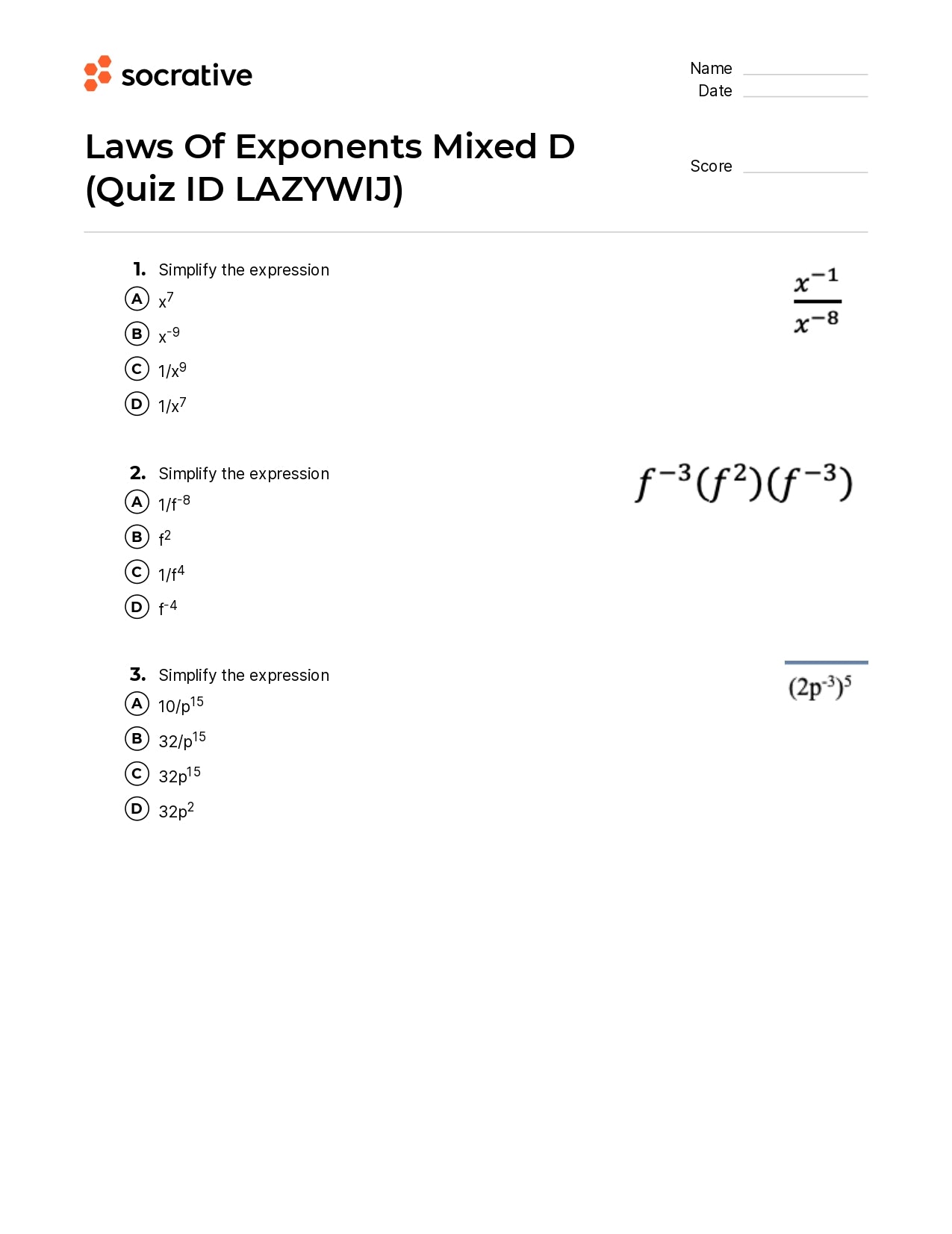 Laws Of Exponents Mixed D