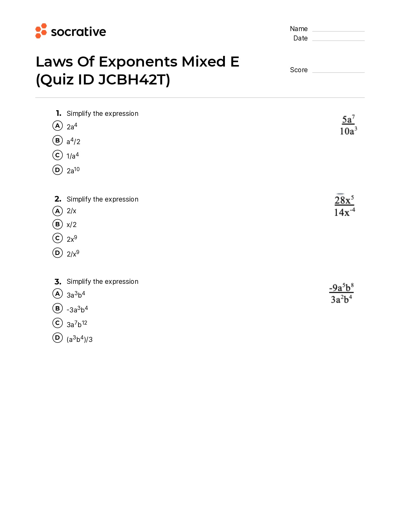 Laws Of Exponents Mixed E