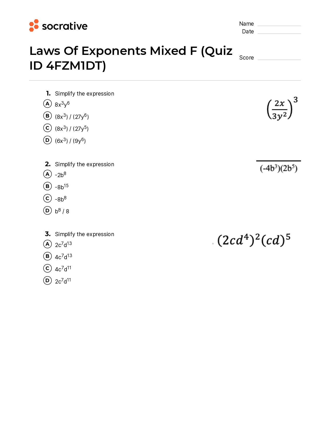 Laws Of Exponents Mixed F