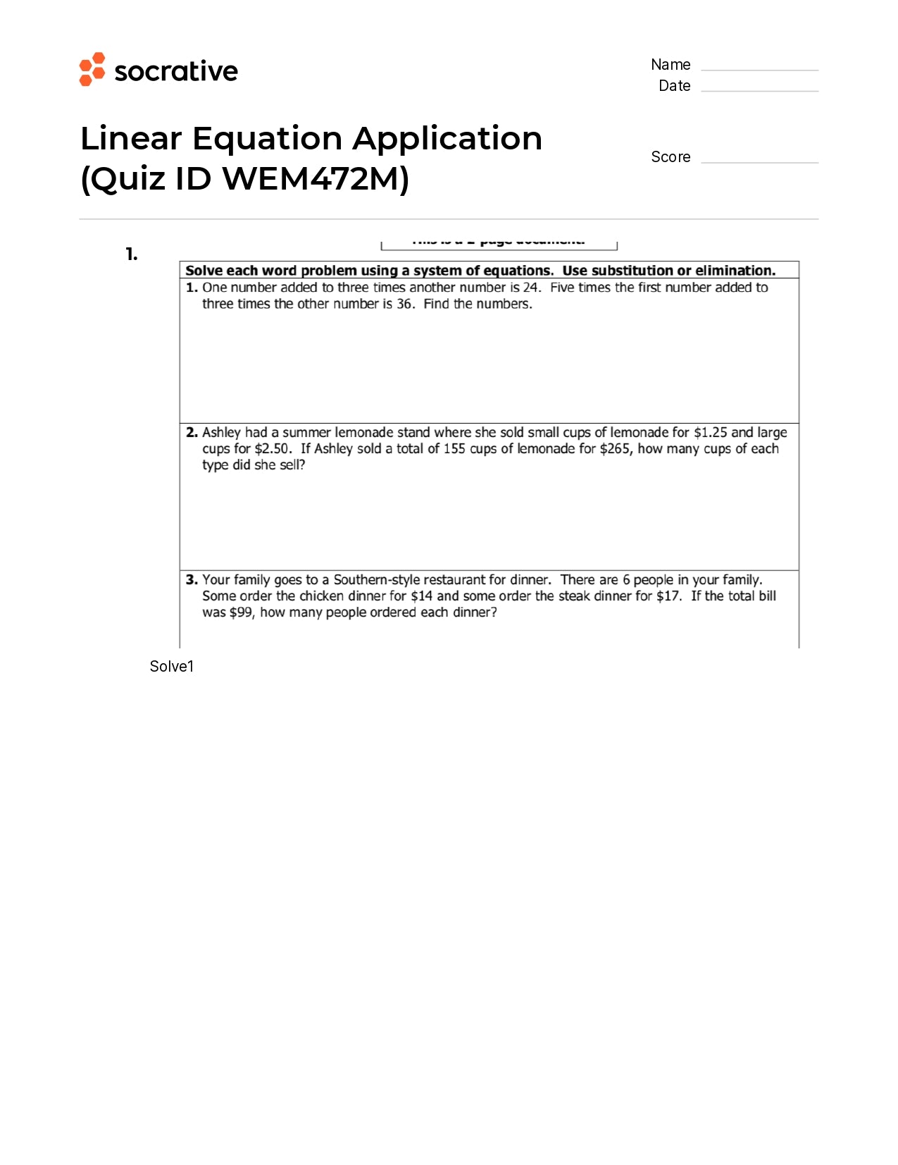 Linear Equation Application