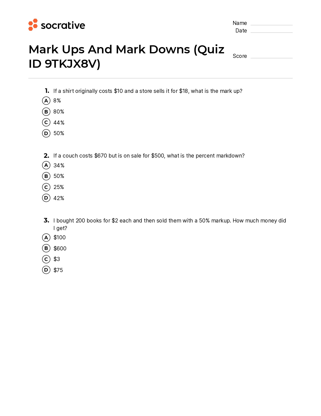 Mark Ups And Mark Downs