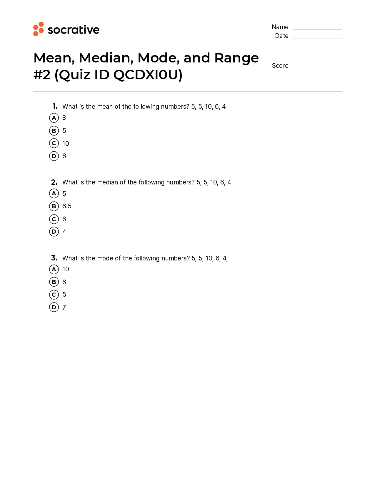 Mean Median Mode And Range 2