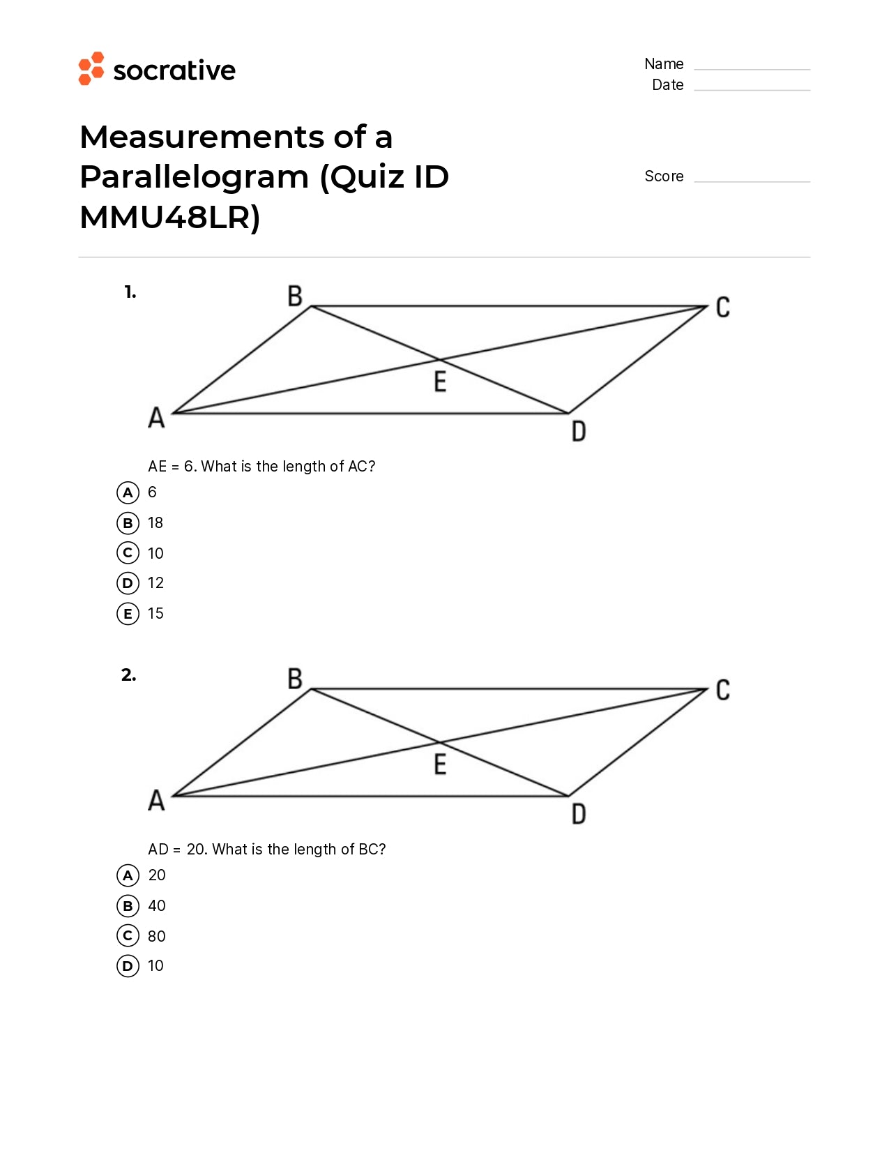 Measurements Of A Parallelogram
