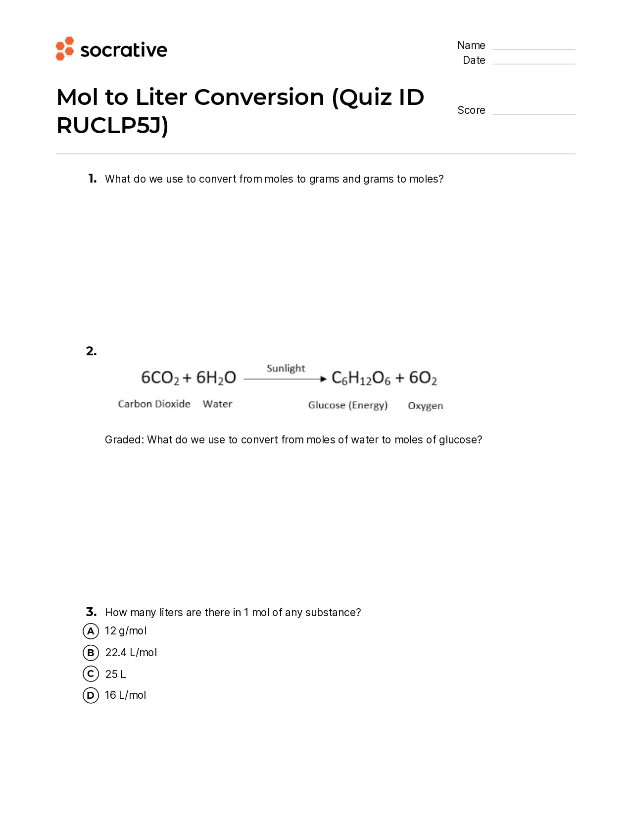Mol To Liter Conversion
