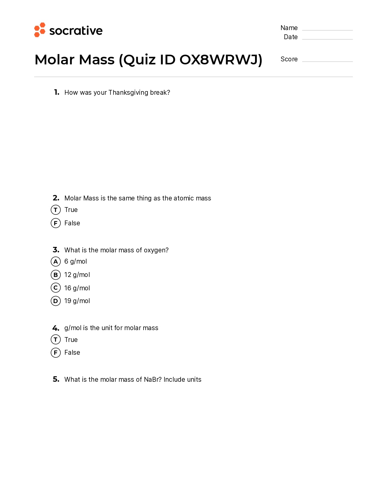 Molar Mass
