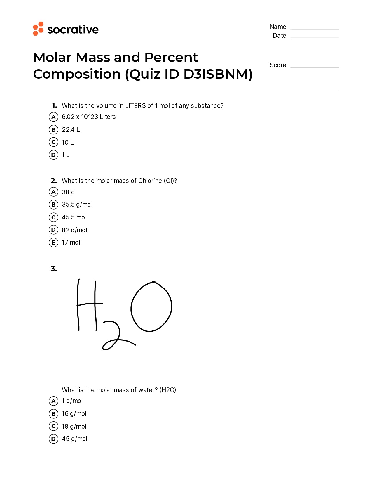 Molar Mass And Percent Composition