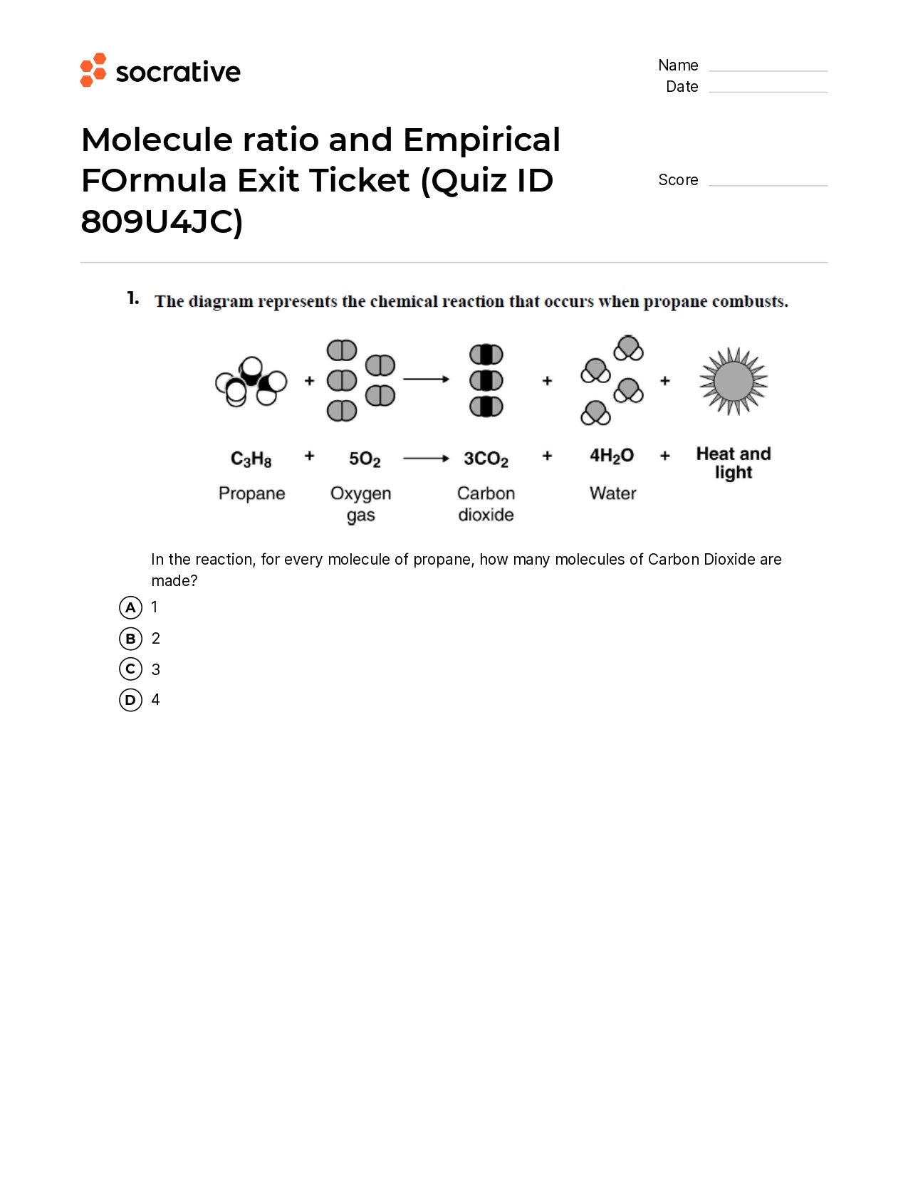Molecule Ratio And Empirical Formula Exit Ticket