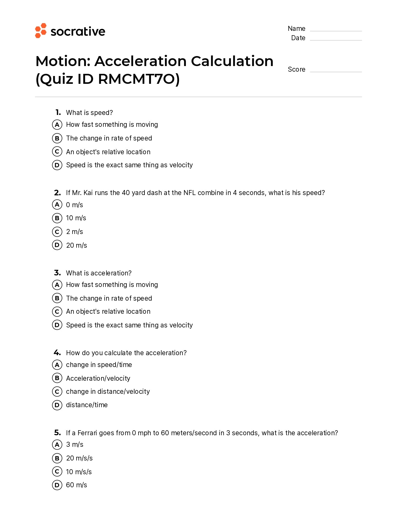 Motion Acceleration Calculation