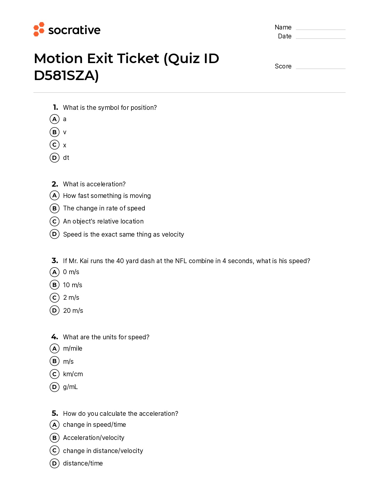 Motion Exit Ticket