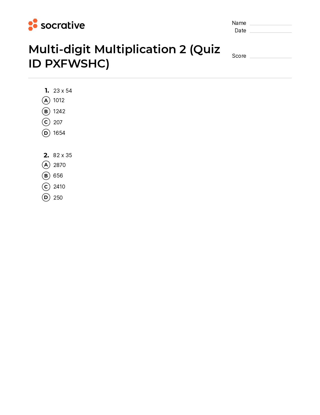 Multi-Digit Multiplication 2