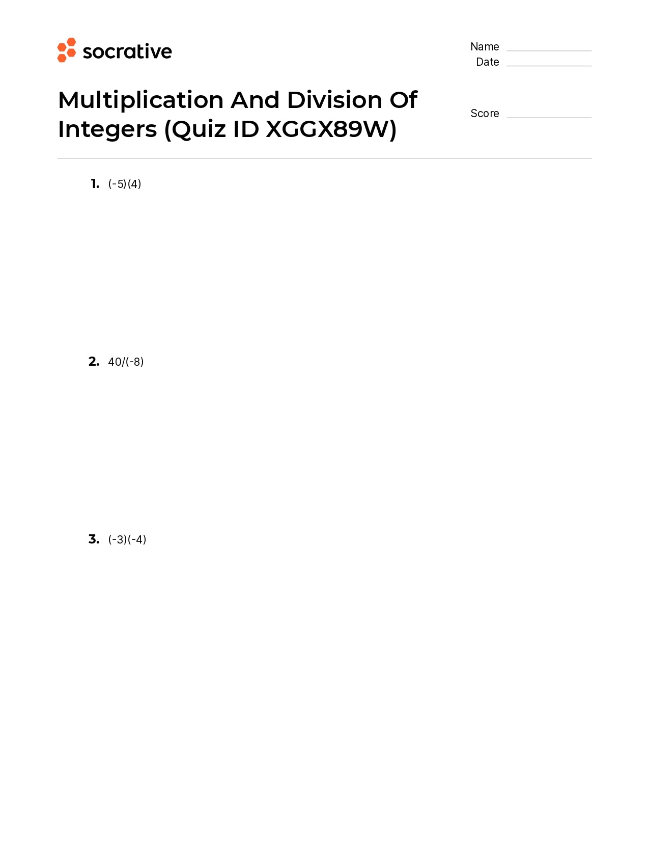 Multiplication And Division Of Integers