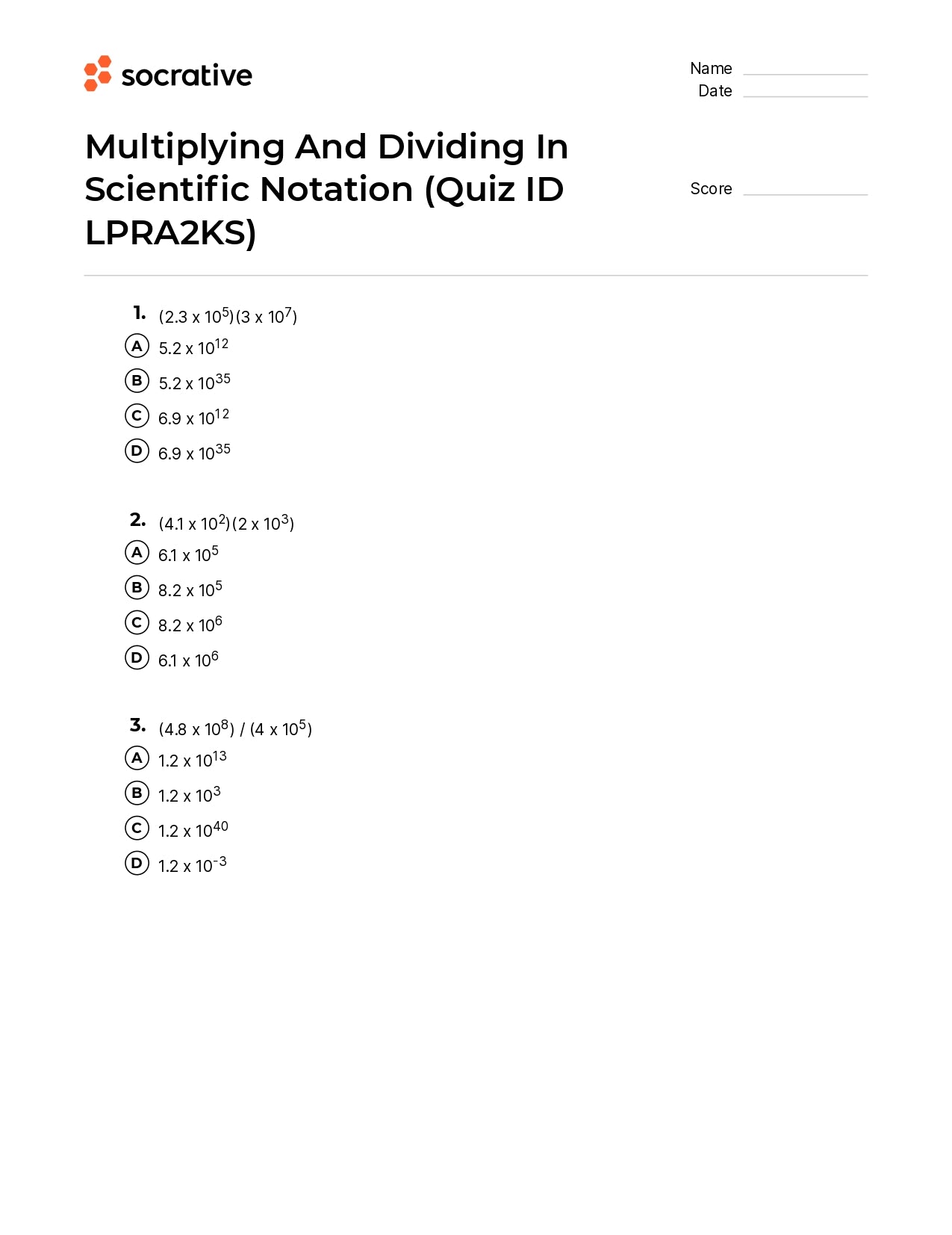 Multiplying And Dividing In Scientific Notation