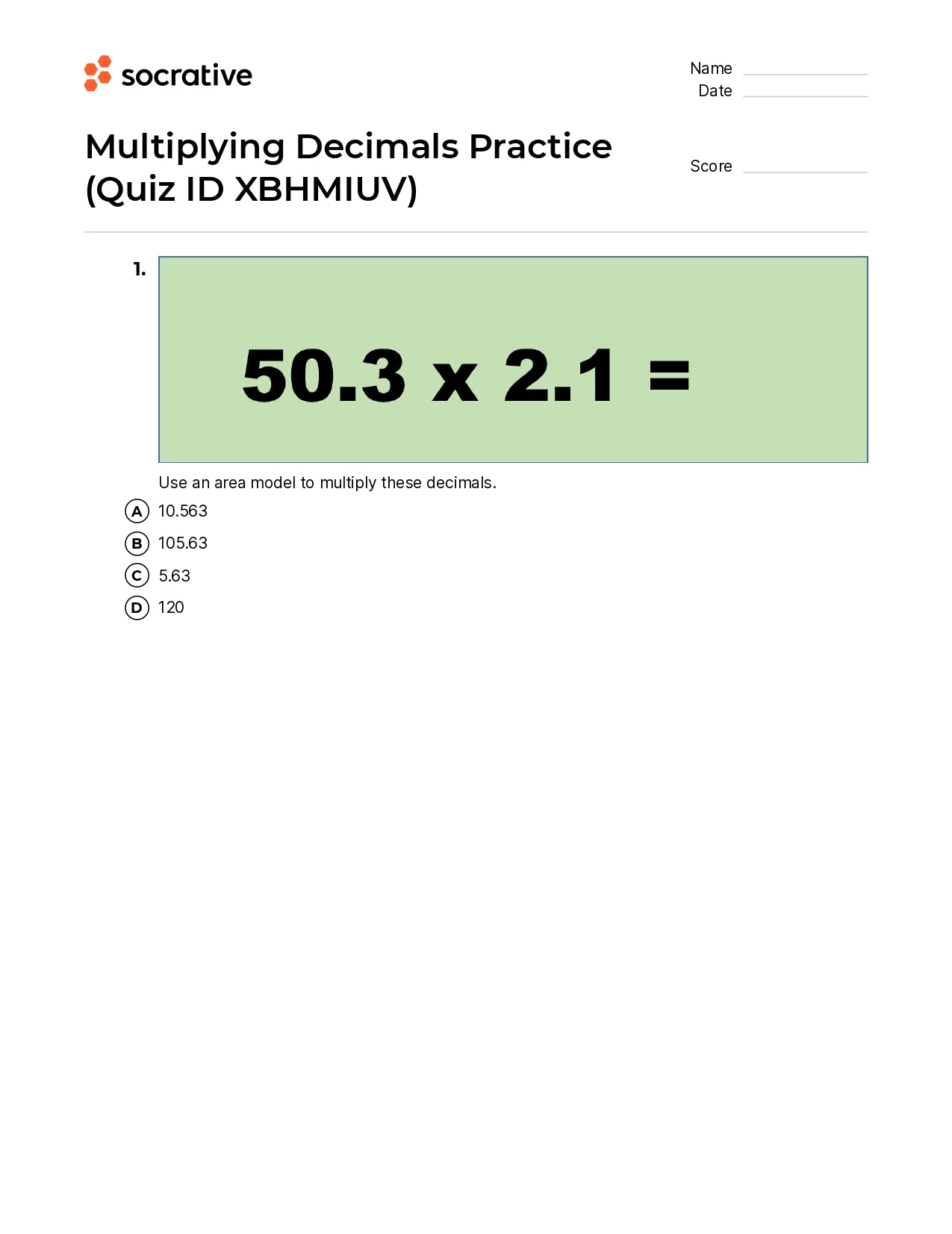 Multiplying Decimals Practice
