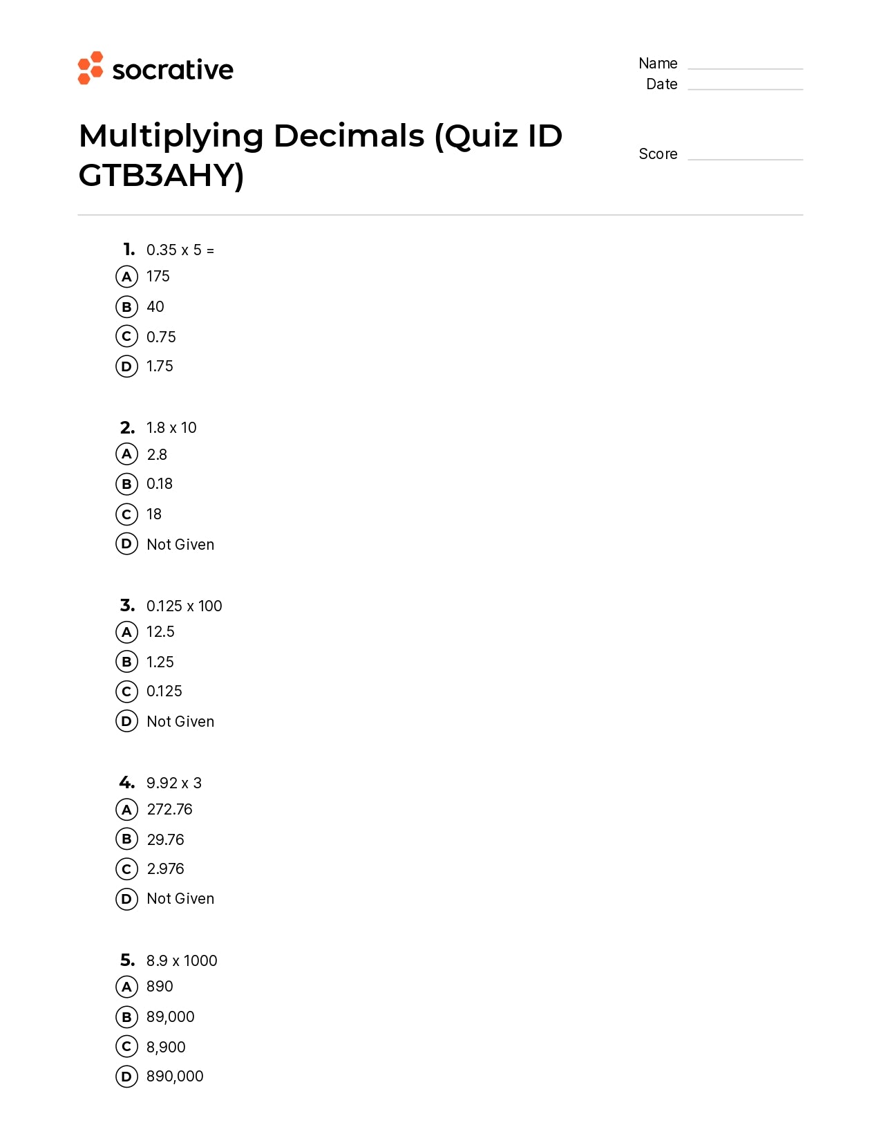 Multiplying Decimals
