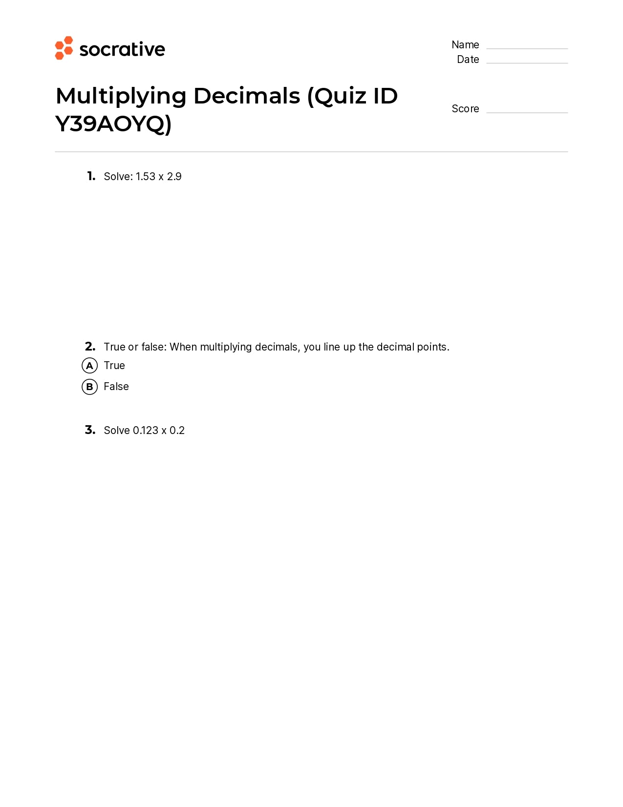 Multiplying Decimals