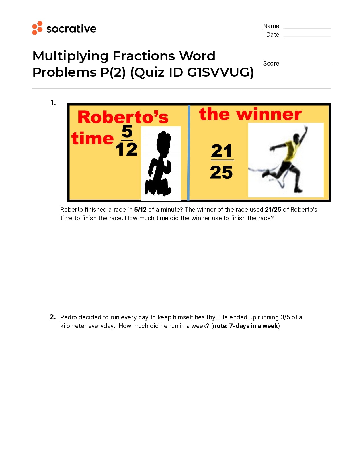 Multiplying Fractions Word Problems P(2)