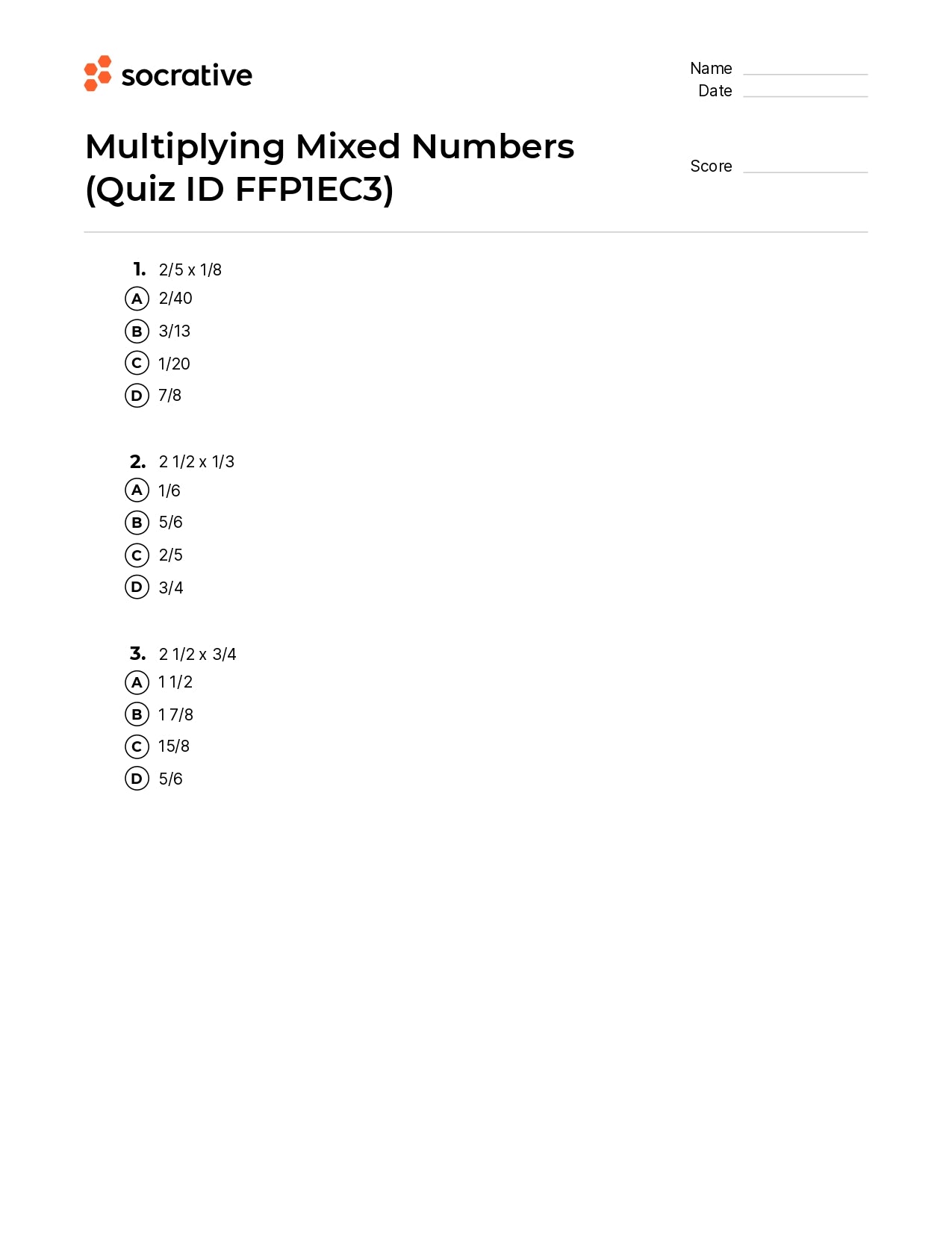 Multiplying Mixed Numbers