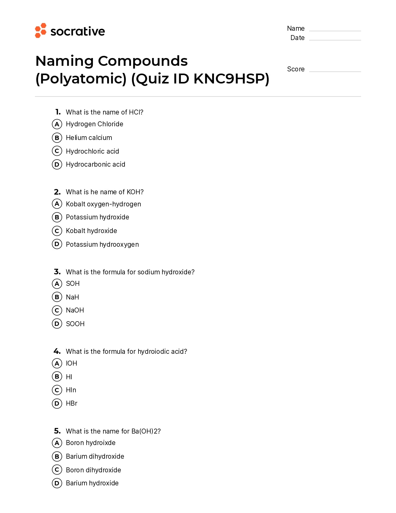 Naming Compounds (Polyatomic)