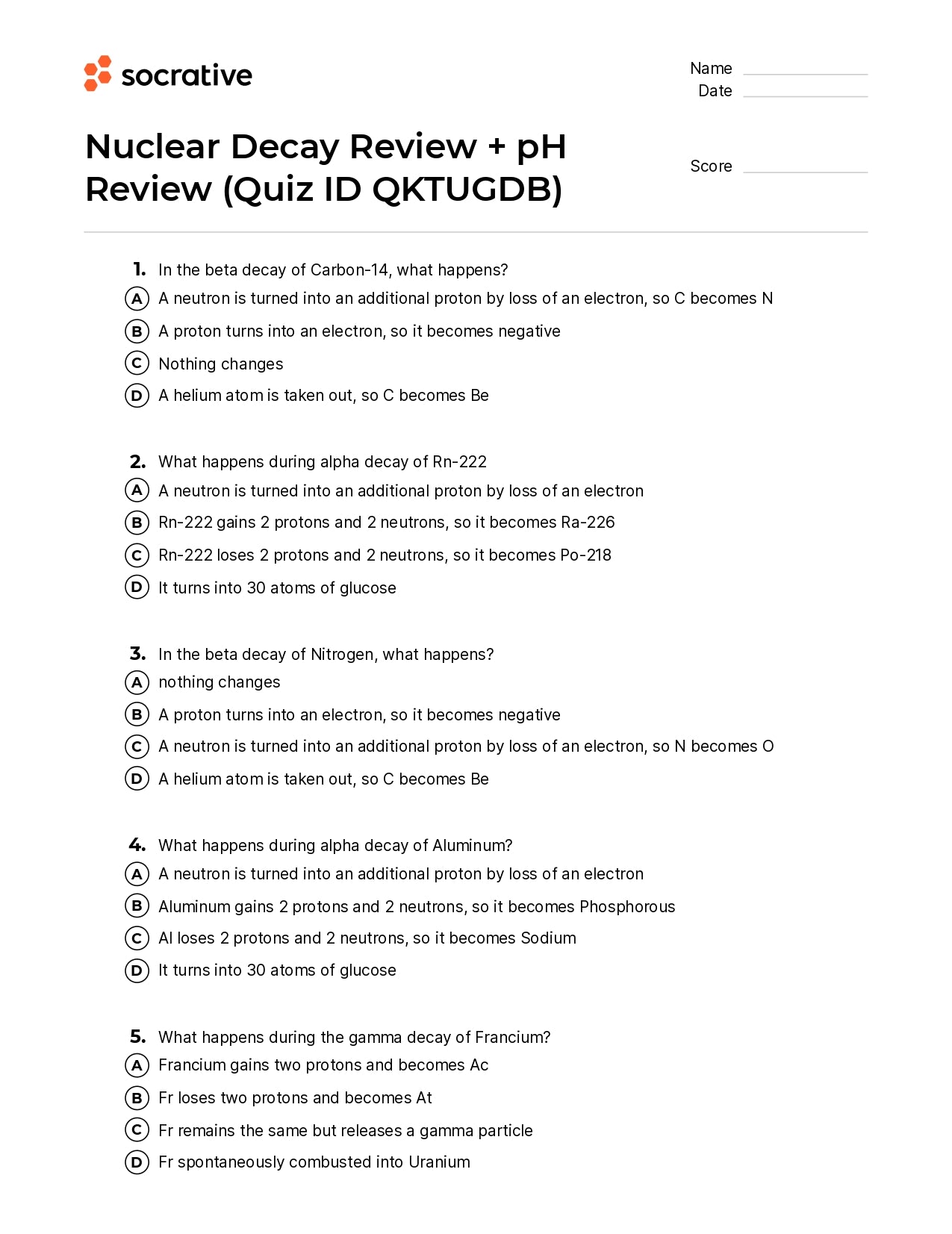 Nuclear Decay Review + Ph Review