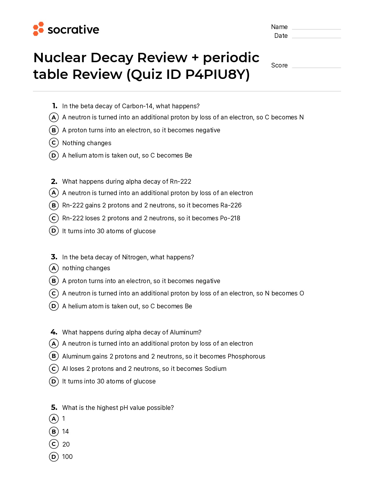 Nuclear Decay Review + Periodic Table Review