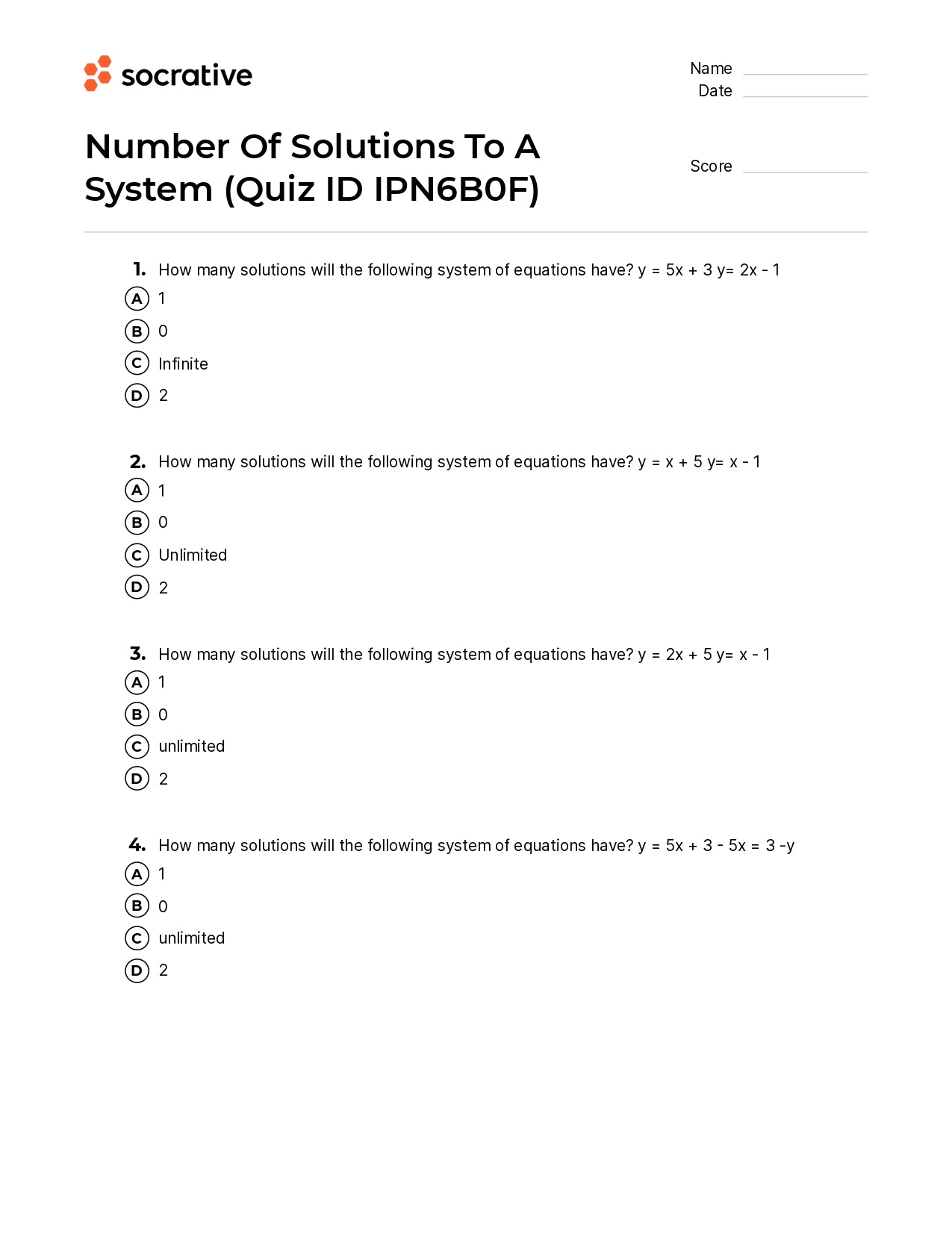 Number Of Solutions To A System